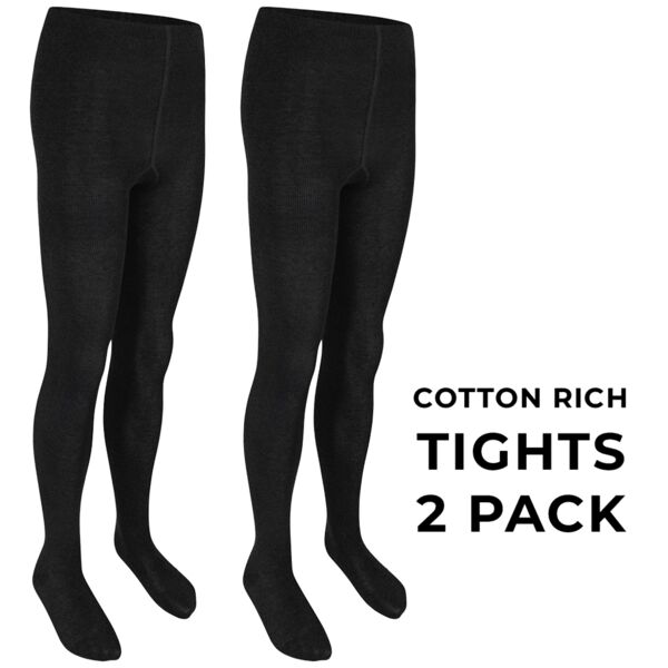 Adult Black Cotton Rich Tights (2 pack) Thumbnail