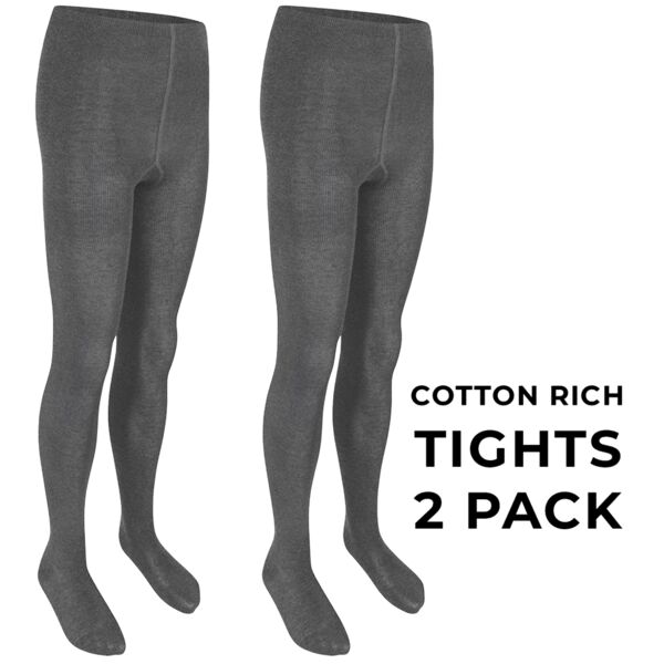 Grey Cotton Rich Tights (2 pack) Thumbnail