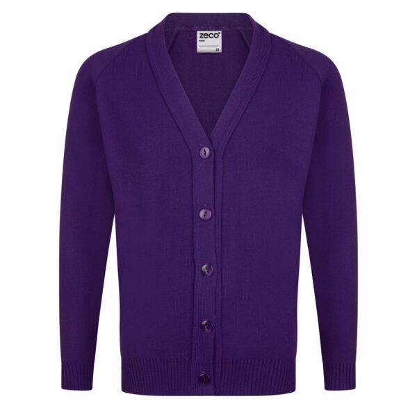 Purple Knitted Acrylic School Cardigan Thumbnail