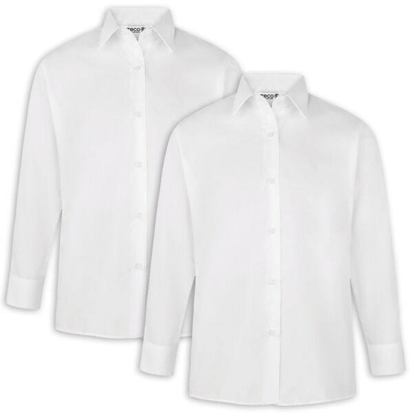 Girls Long Sleeve Non Iron Eco-Blouse - 2 Pack Thumbnail